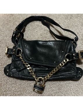 Chloe Black Leather Paddington Shoulder Bag with Gold Chain and Padlock